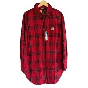 Carhartt Women's S Red Black Plaid Rugged Flex Flannel Tunic Shirt TW5575-W NWT